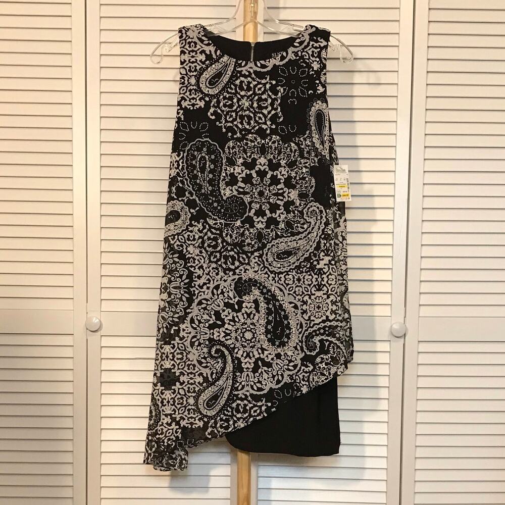 NWT SLNY Boho Chic Paisley Asymmetrical Shift Midi Dress 10